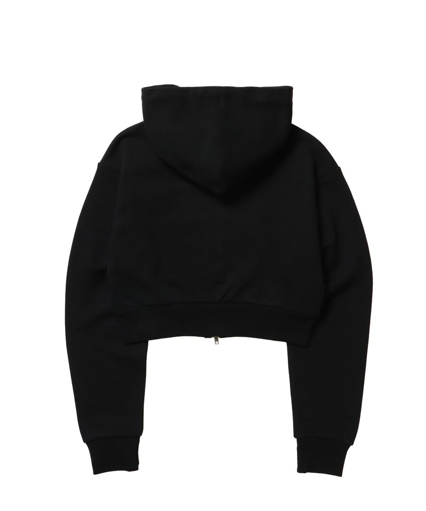 sqnz rhinestone & eyelet zip p/k / ジップパーカー スタッズ ハトメ ラインストーン フーディ 短丈 裏毛 【セットアップ着用可能】 ブラック