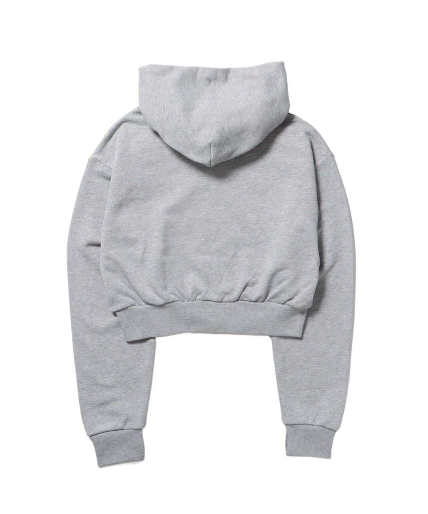 sqnz rhinestone & eyelet zip p/k / ジップパーカー スタッズ ハトメ ラインストーン フーディ 短丈 裏毛 【セットアップ着用可能】 グレー