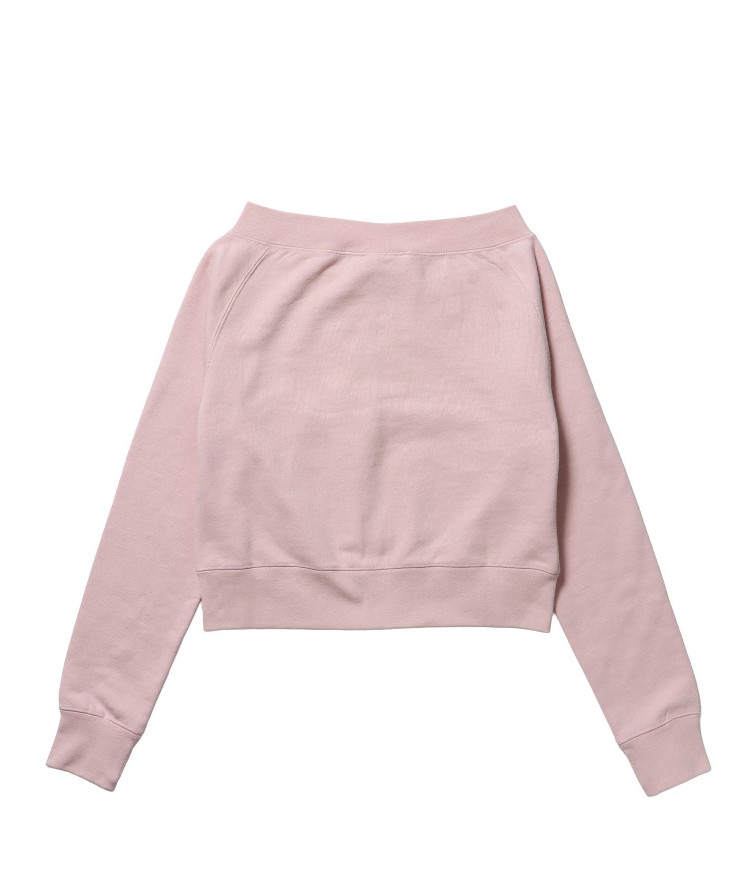sqnz off shoulder zip p/k / オフショルダー ダブルジップ スウェット 裏毛 ワンポイント サムホール プリント ライトピンク