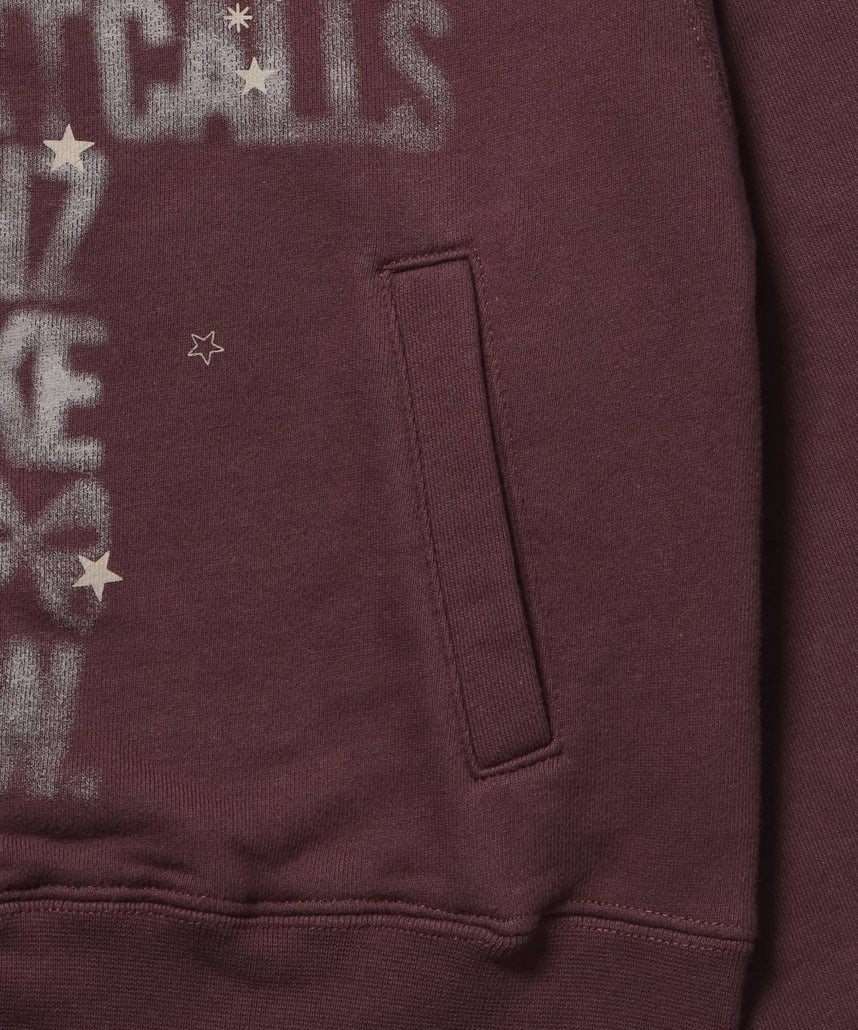 sqnz off shoulder zip p/k / オフショルダー ダブルジップ スウェット 裏毛 ワンポイント サムホール プリント モカ