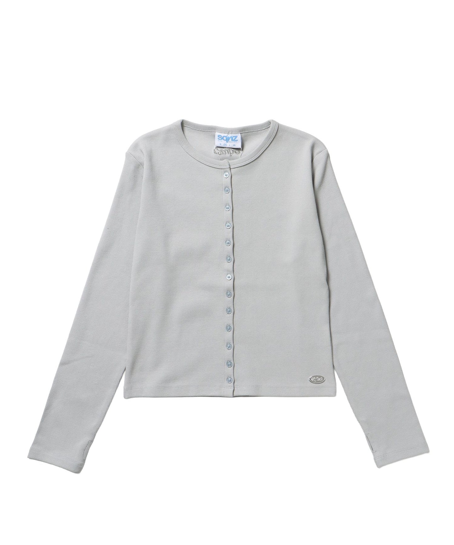 【sqnz（エスキュンズ）】sqnz fit cardigan / 長袖 刺繍 シルバープレート 加工 ボタン レイヤード 裏毛 ライトグレー