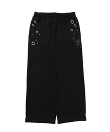 sqnz rhinestone & eyelet sweat pants / ラインストーン スウェットパンツ 裏毛 ハトメ ポケット 【セットアップ着用可能】 ブラック
