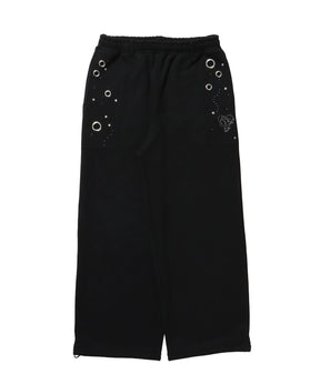 sqnz rhinestone & eyelet sweat pants / ラインストーン スウェットパンツ 裏毛 ハトメ ポケット 【セットアップ着用可能】 ブラック