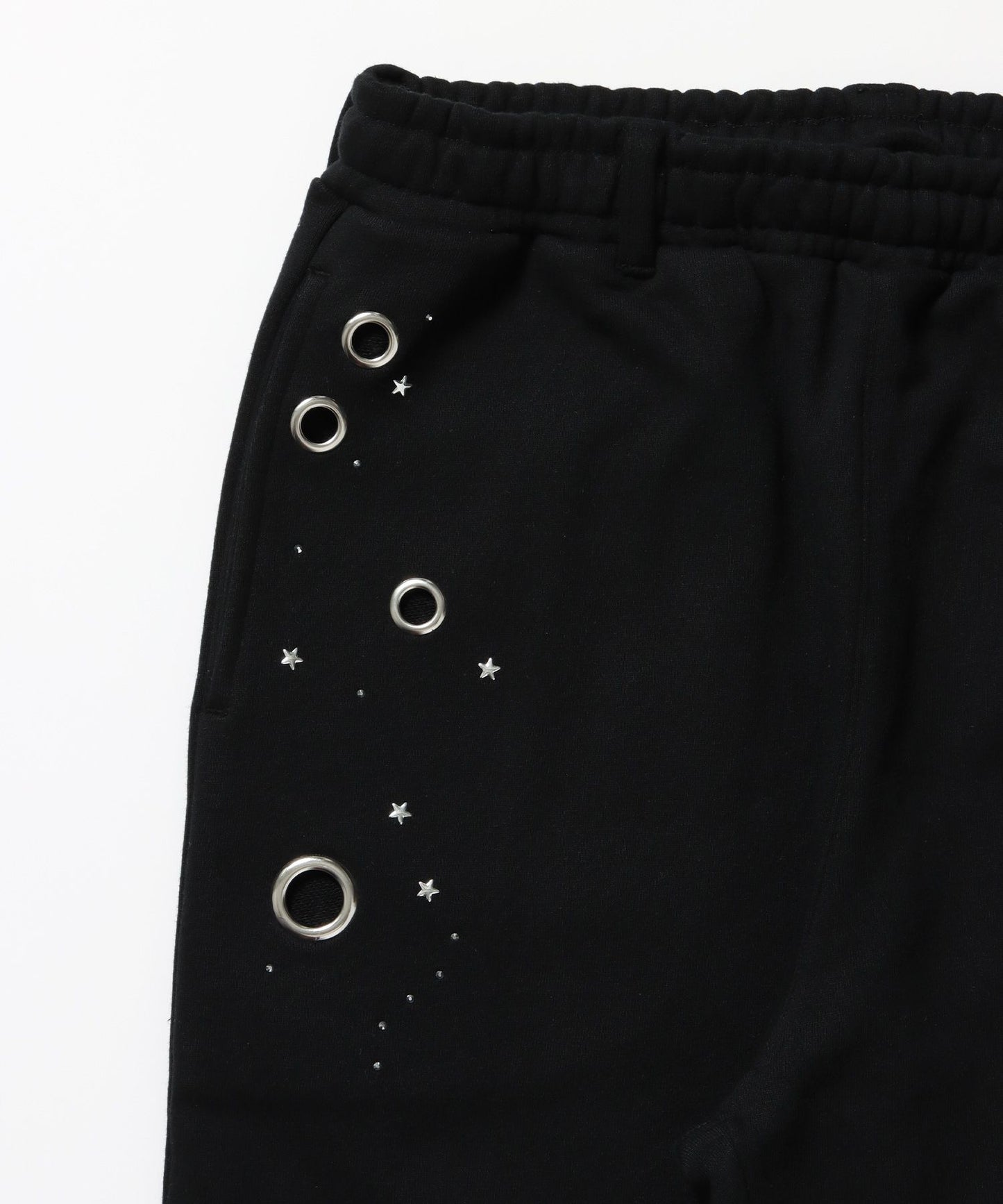 sqnz rhinestone & eyelet sweat pants / ラインストーン スウェットパンツ 裏毛 ハトメ ポケット 【セットアップ着用可能】 ブラック