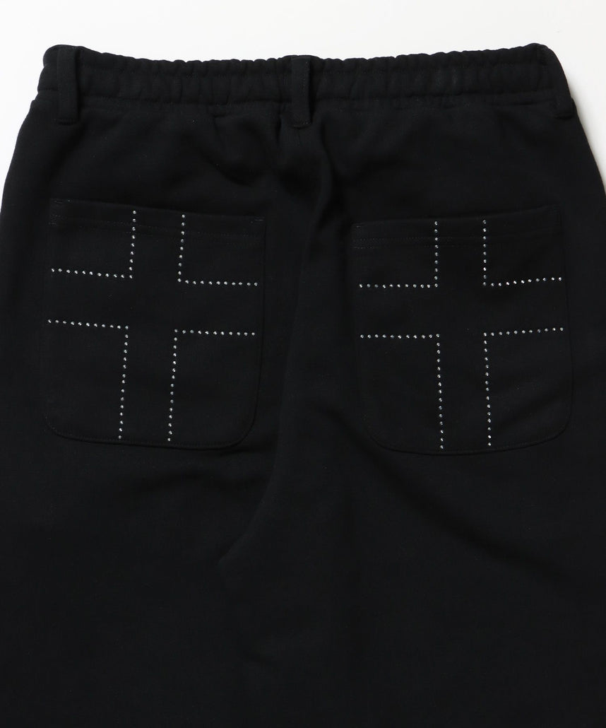 sqnz rhinestone & eyelet sweat pants / ラインストーン スウェットパンツ 裏毛 ハトメ ポケット 【セットアップ着用可能】 ブラック