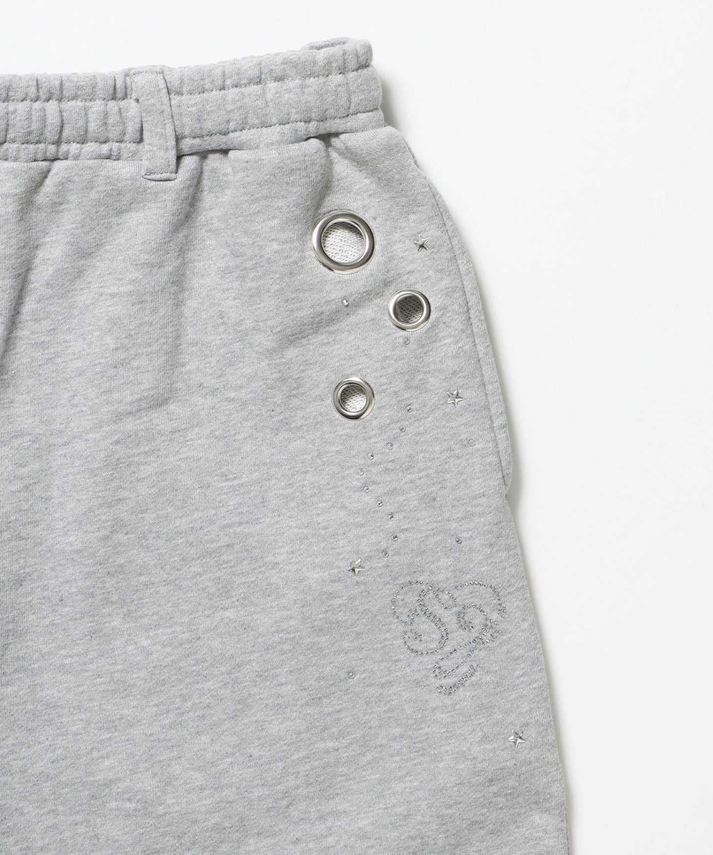 sqnz rhinestone & eyelet sweat pants / ラインストーン スウェットパンツ 裏毛 ハトメ ポケット 【セットアップ着用可能】 グレー