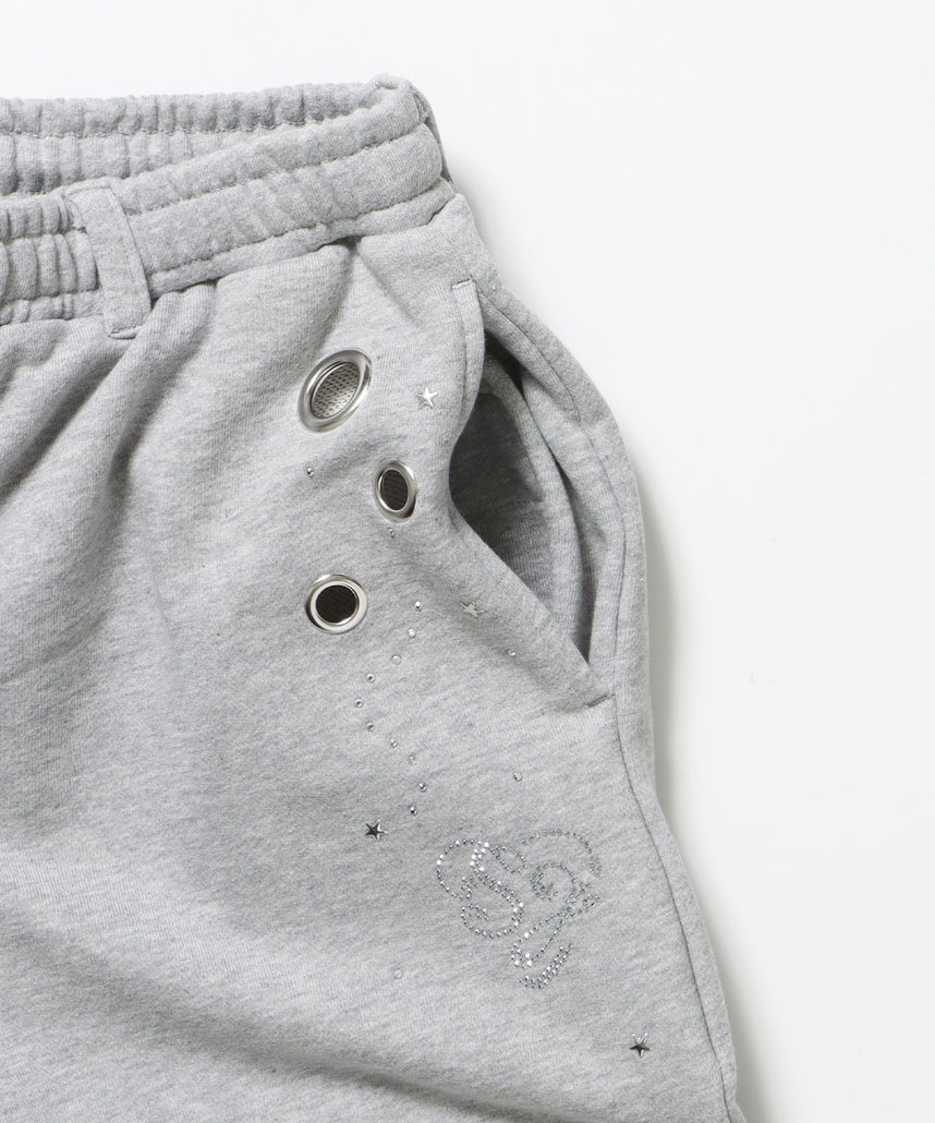 sqnz rhinestone & eyelet sweat pants / ラインストーン スウェットパンツ 裏毛 ハトメ ポケット 【セットアップ着用可能】 グレー