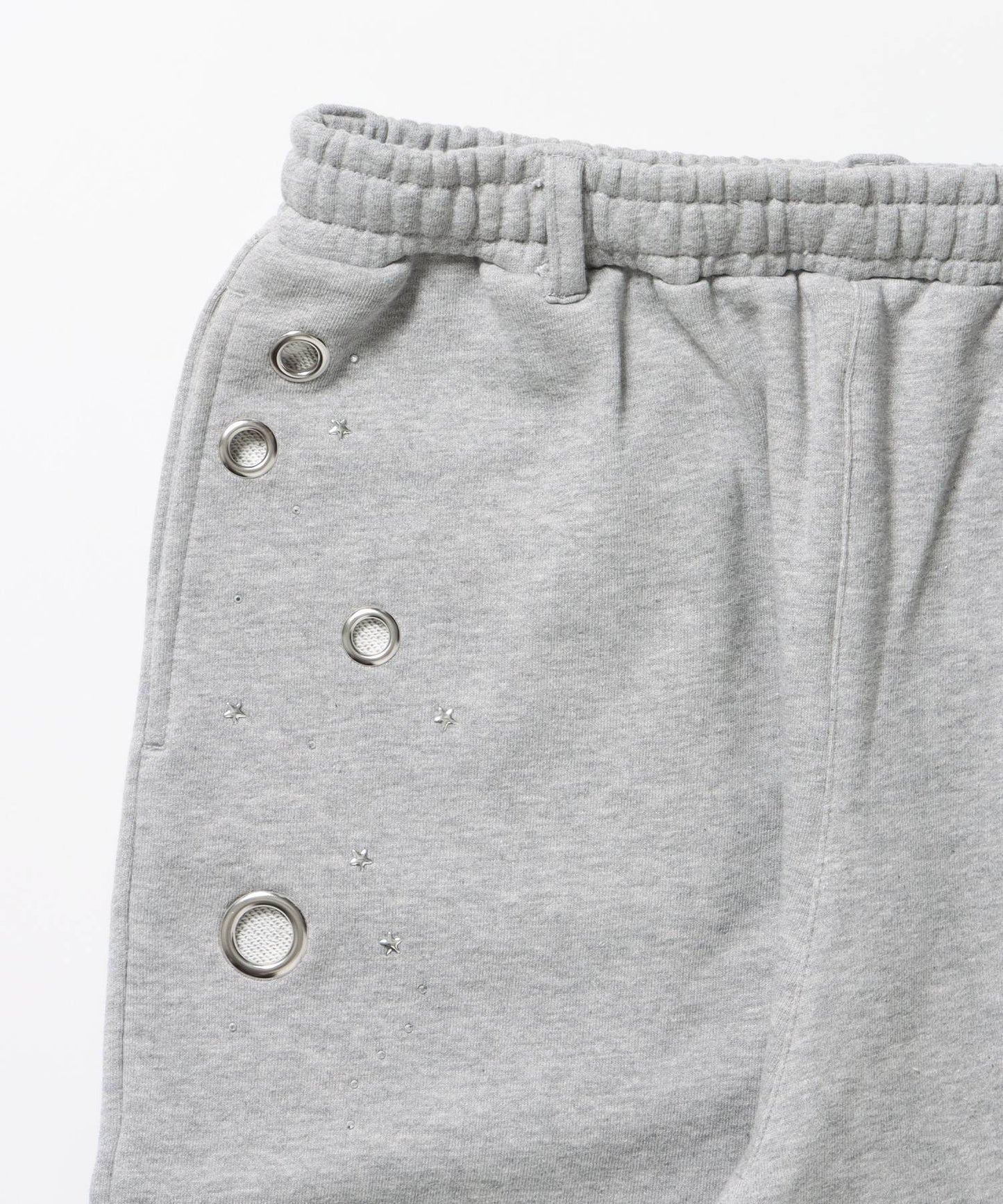 sqnz rhinestone & eyelet sweat pants / ラインストーン スウェットパンツ 裏毛 ハトメ ポケット 【セットアップ着用可能】 グレー