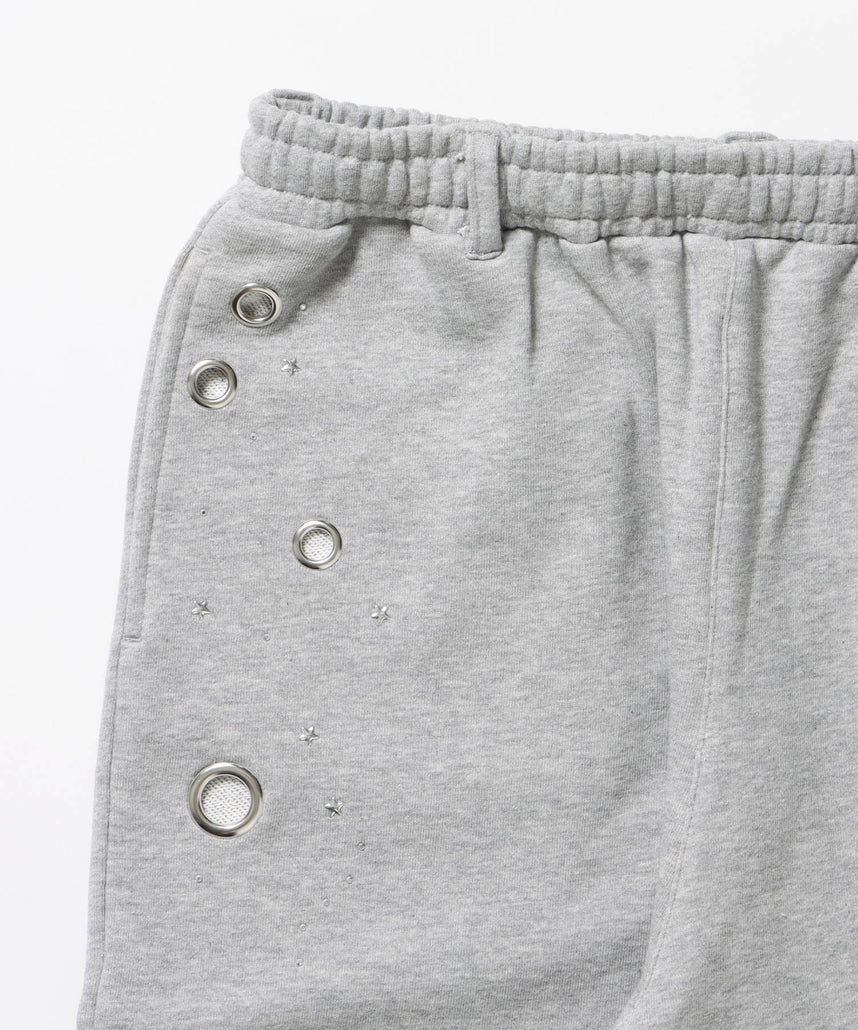 sqnz rhinestone & eyelet sweat pants / ラインストーン スウェットパンツ 裏毛 ハトメ ポケット 【セットアップ着用可能】 グレー