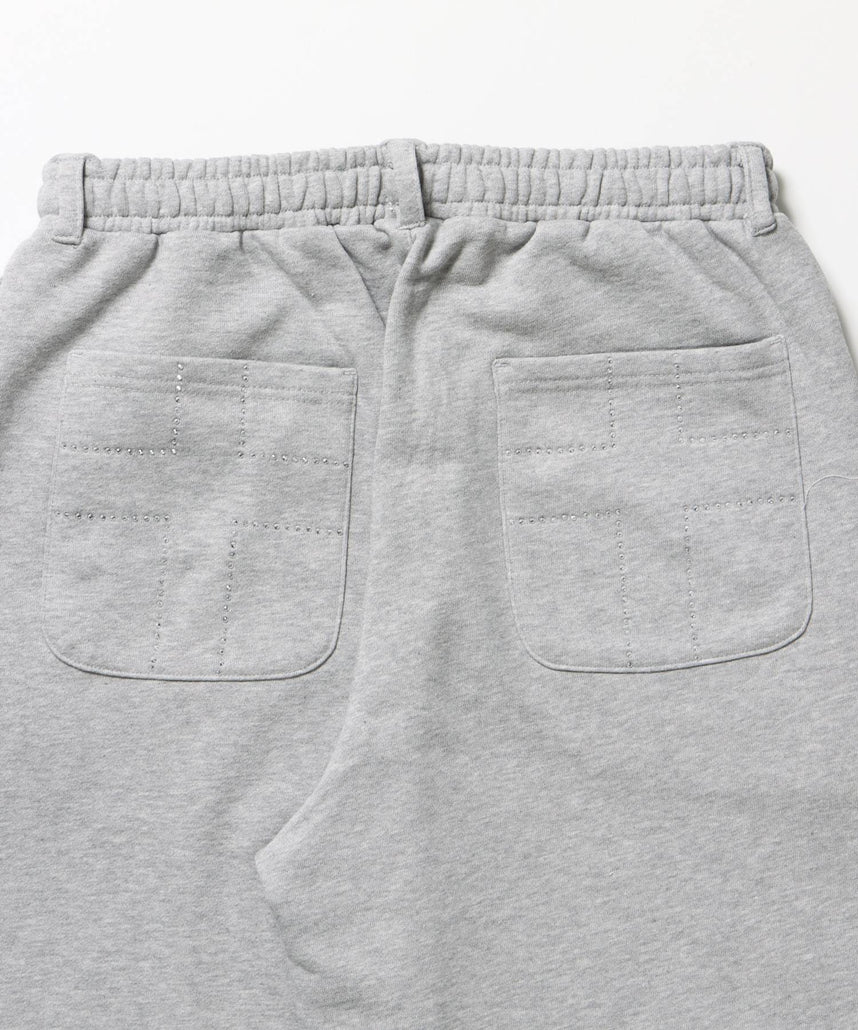 sqnz rhinestone & eyelet sweat pants / ラインストーン スウェットパンツ 裏毛 ハトメ ポケット 【セットアップ着用可能】 グレー