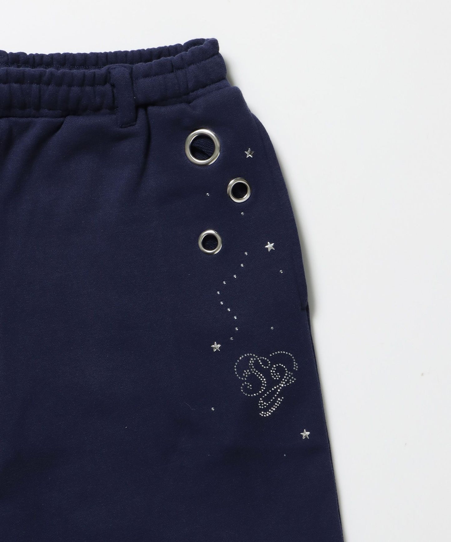 sqnz rhinestone & eyelet sweat pants / ラインストーン スウェットパンツ 裏毛 ハトメ ポケット 【セットアップ着用可能】 ダークネイビー