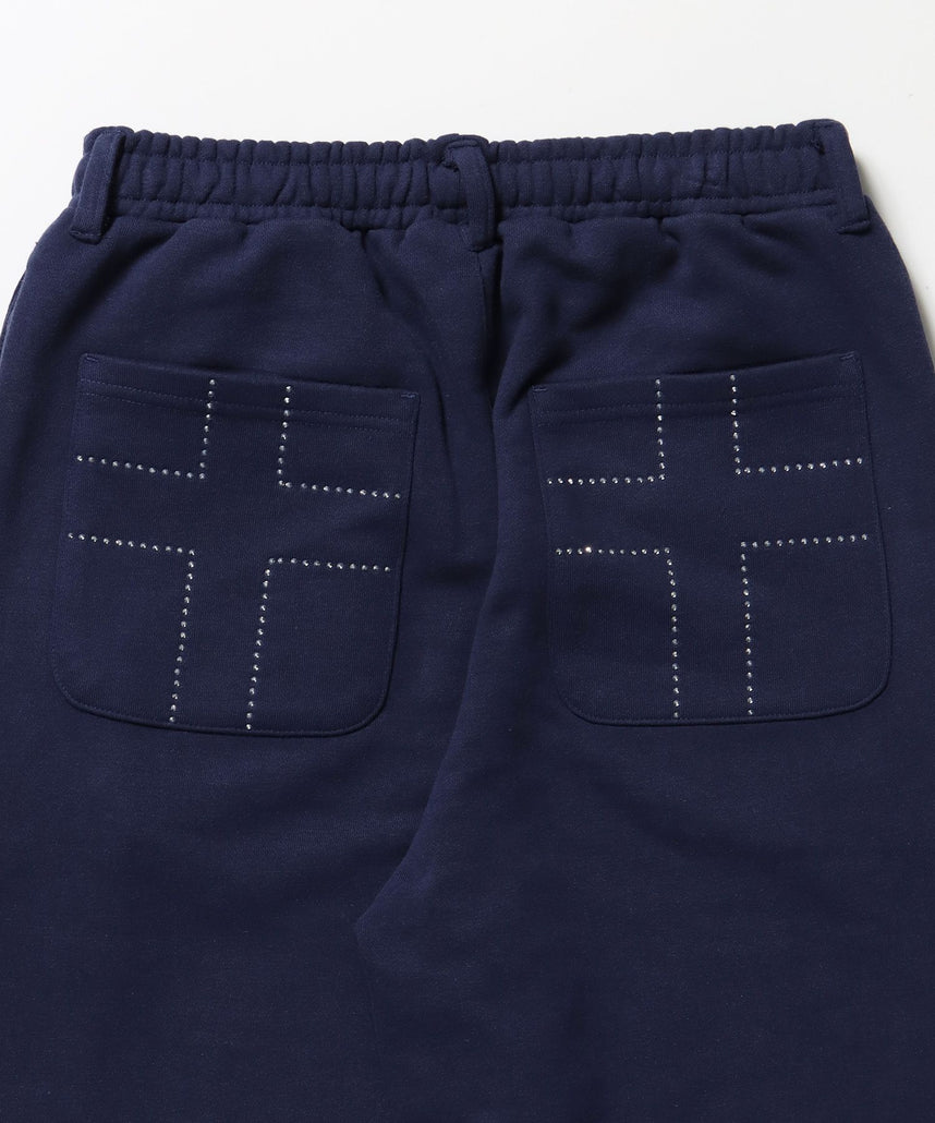 sqnz rhinestone & eyelet sweat pants / ラインストーン スウェットパンツ 裏毛 ハトメ ポケット 【セットアップ着用可能】 ダークネイビー