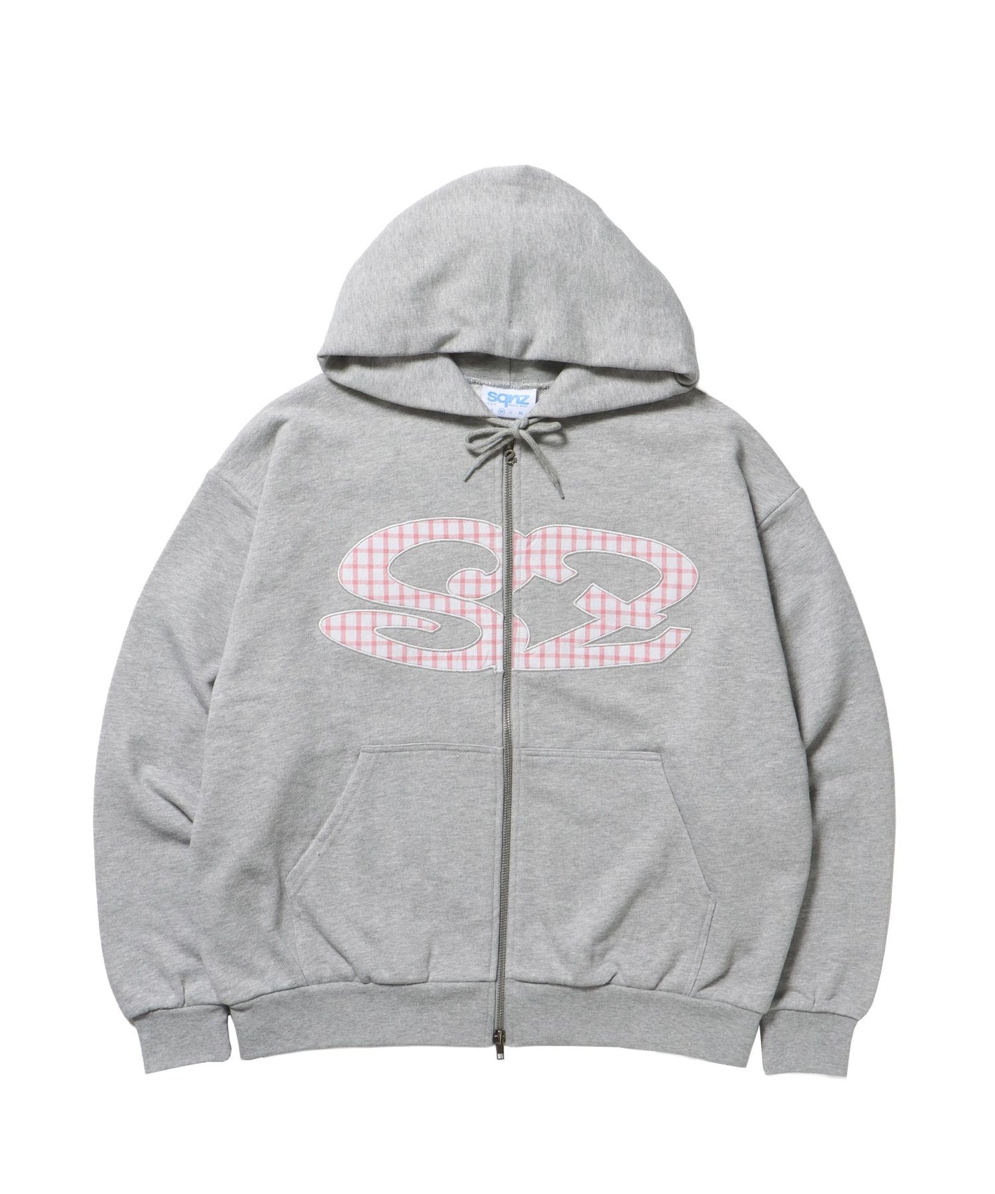 【sqnz（エスキュンズ）】sqnz logo applique zip p/k / 裏毛 ダブルジップ ジップパーカー フーディ 星柄 ボーダー チェック グレー