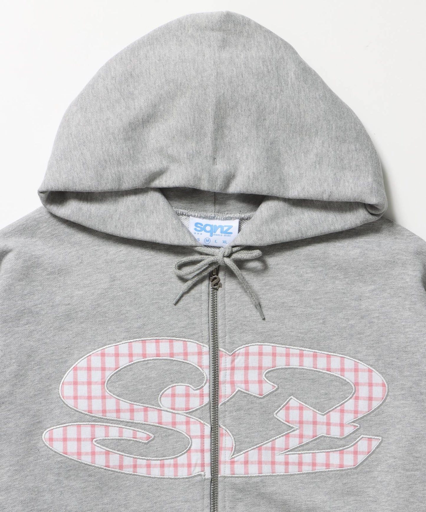 sqnz logo applique zip p/k / 裏毛 ダブルジップ ジップパーカー フーディ 星柄 ボーダー チェック グレー