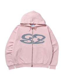sqnz logo applique zip p/k / 裏毛 ダブルジップ ジップパーカー フーディ 星柄 ボーダー チェック ライトピンク