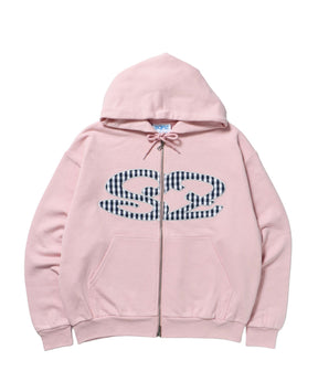 sqnz logo applique zip p/k / 裏毛 ダブルジップ ジップパーカー フーディ 星柄 ボーダー チェック ライトピンク