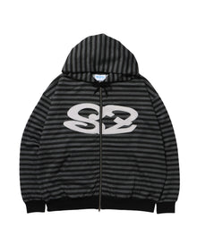 sqnz logo applique zip p/k / 裏毛 ダブルジップ ジップパーカー フーディ 星柄 ボーダー チェック 柄81