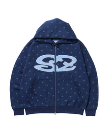 sqnz logo applique zip p/k / 裏毛 ダブルジップ ジップパーカー フーディ 星柄 ボーダー チェック 柄82