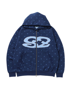 sqnz logo applique zip p/k / 裏毛 ダブルジップ ジップパーカー フーディ 星柄 ボーダー チェック 柄82