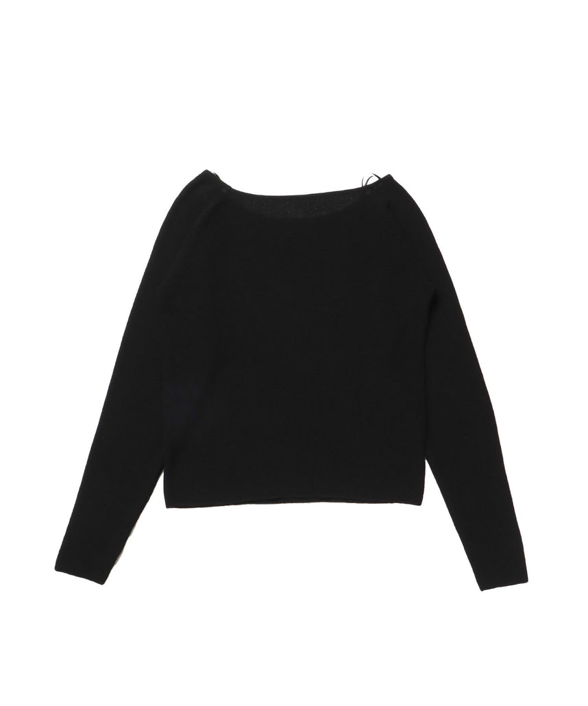 sqnz rock sheer knit / ワンショルダー ニット クルーネック 長袖 プリント シアー ブラック