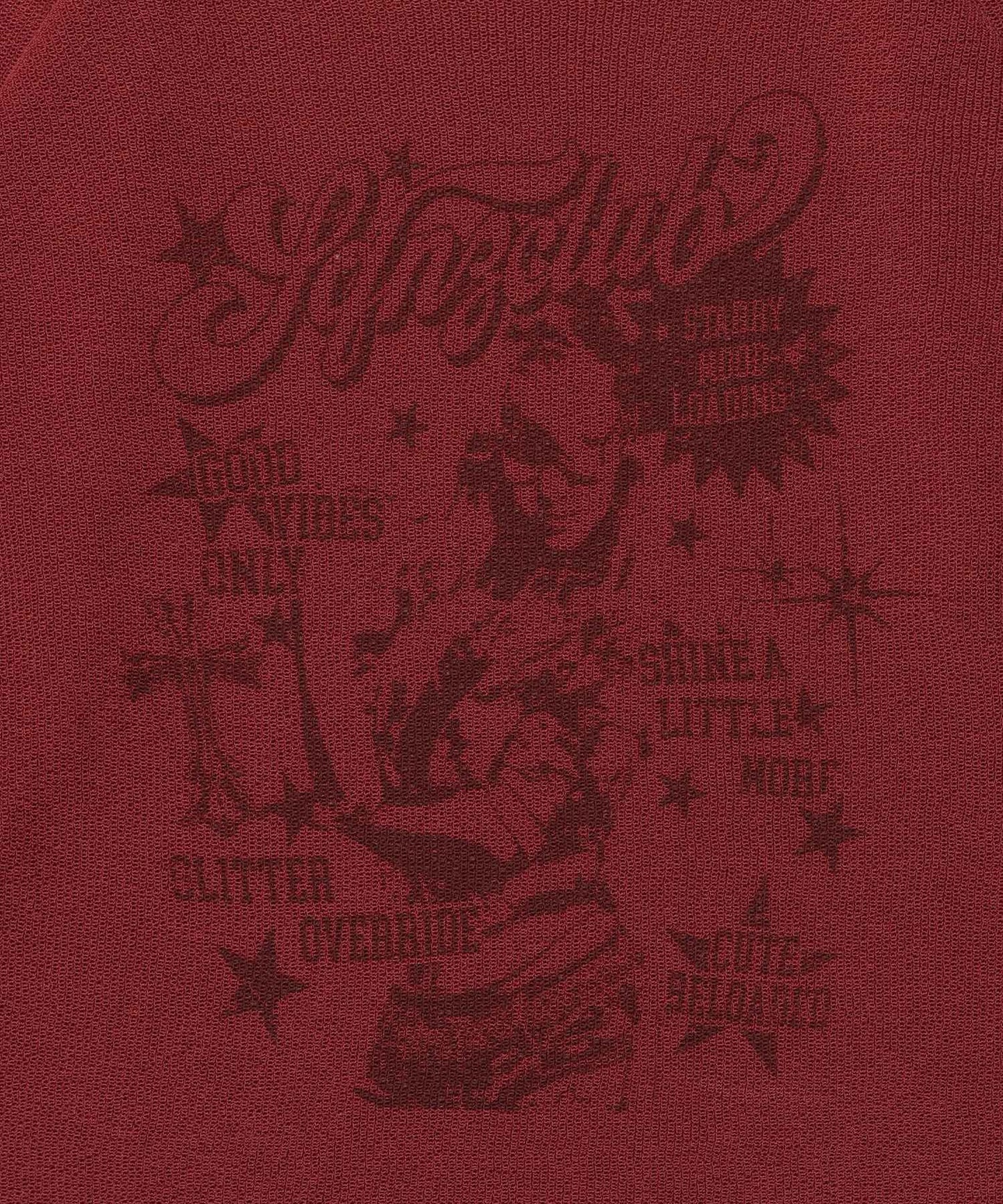 sqnz rock sheer knit / ワンショルダー ニット クルーネック 長袖 プリント シアー レッド