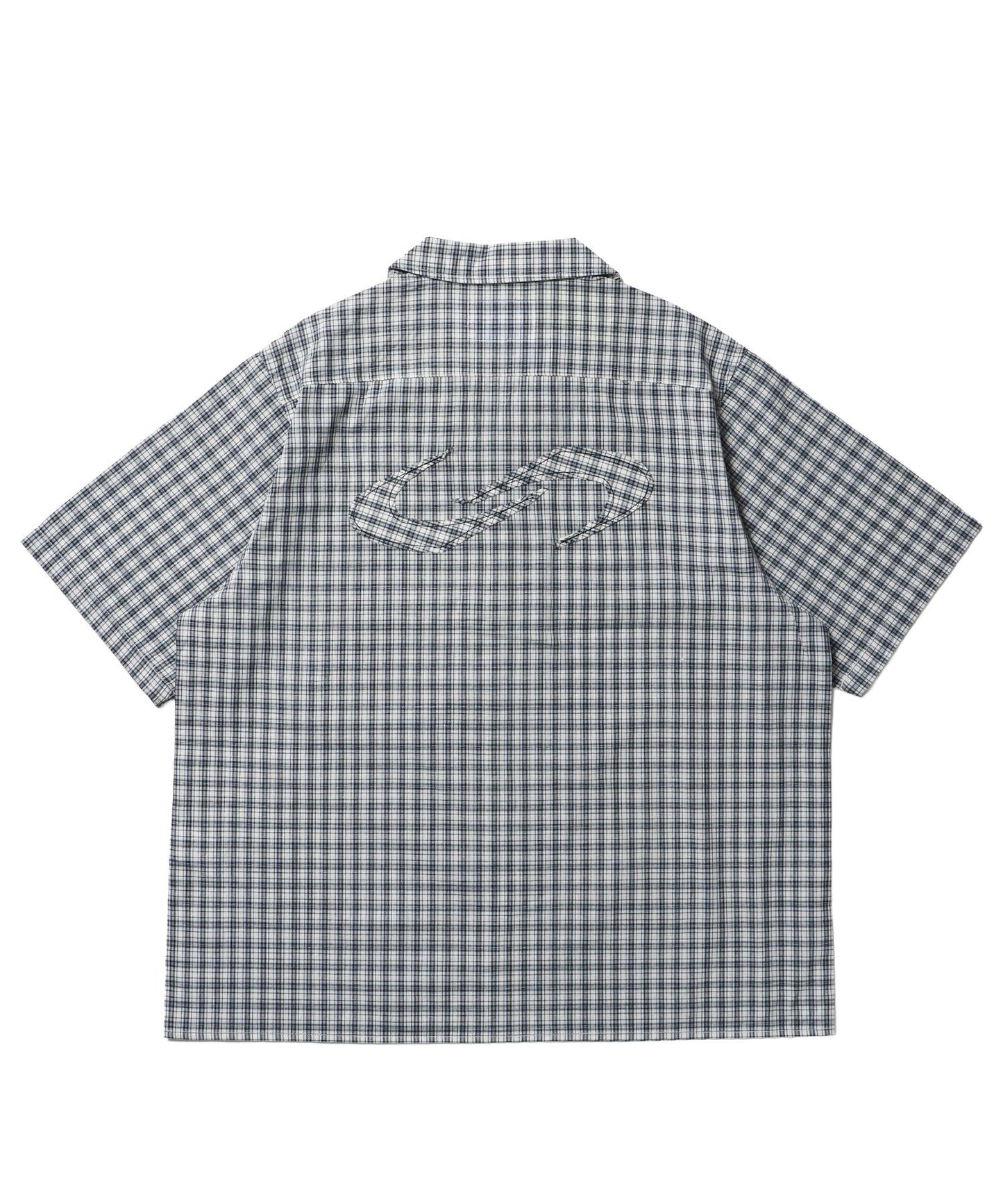 【sqnz（エスキュンズ）】ワッペンチェックシャツ / シャツ チェック 半袖 ポケット 刺繍 ワッペン ブラック