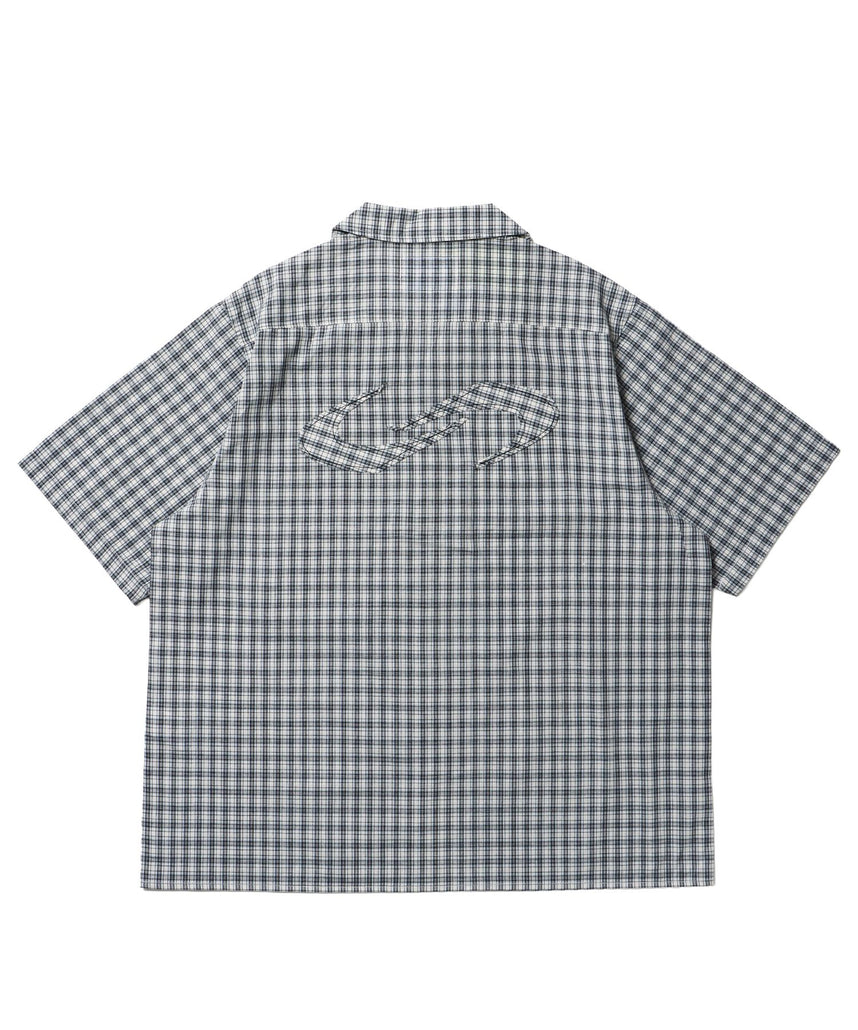 【sqnz（エスキュンズ）】ワッペンチェックシャツ / シャツ チェック 半袖 ポケット 刺繍 ワッペン ブラック