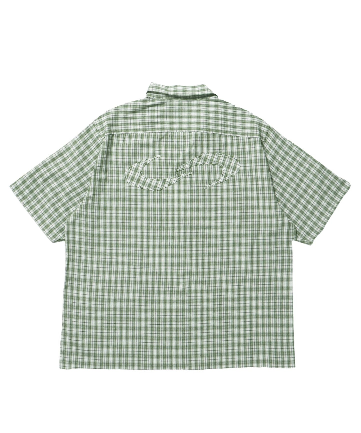 【sqnz（エスキュンズ）】ワッペンチェックシャツ / シャツ チェック 半袖 ポケット 刺繍 ワッペン グリーン