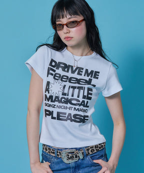 sqnz message pt compact tee / レディース Tシャツ 半袖 プリント ピチT ちびT クルーネック ホワイト