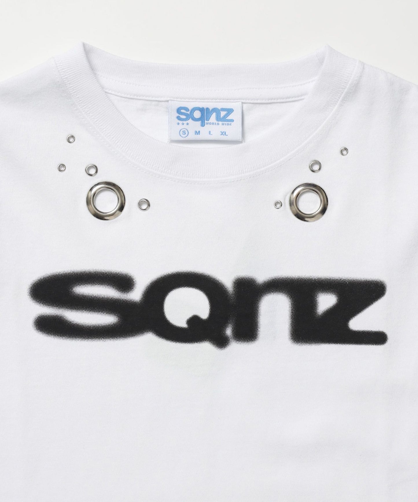 ※WEB限定 / ぼかしロゴ半袖ピチT / sqnz eyelet babe tee ホワイト