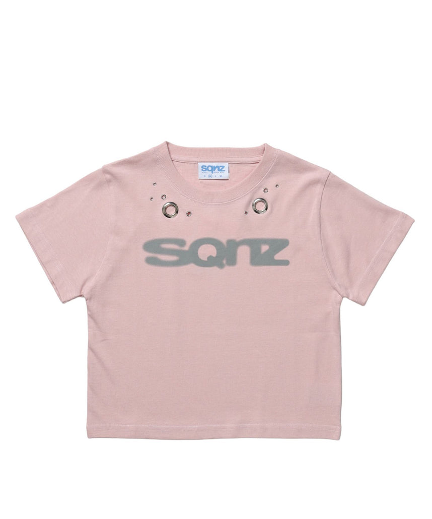 WEB限定 / ぼかしロゴ半袖ピチT / sqnz eyelet babe tee ライトピンク