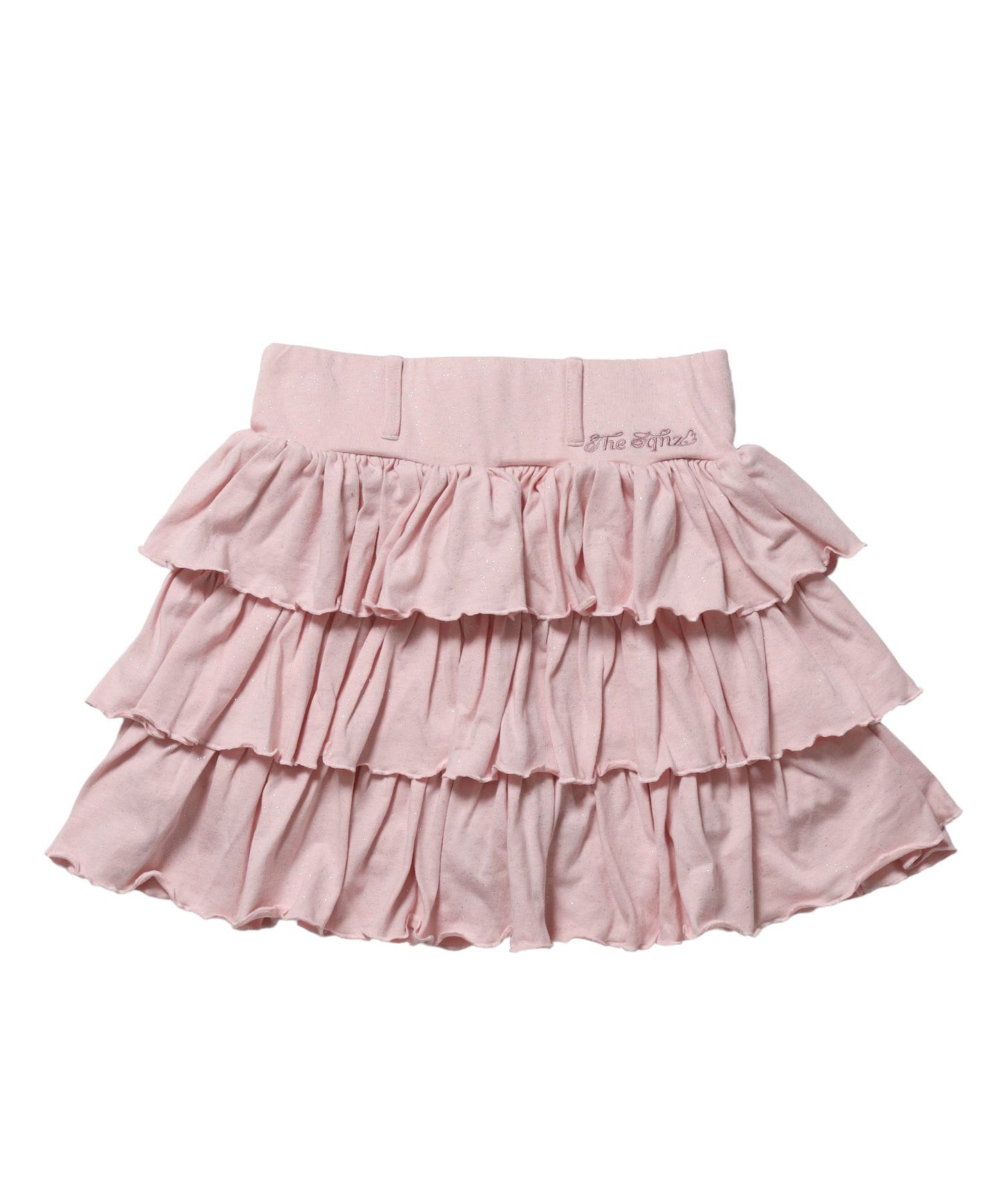 【sqnz（エスキュンズ）】sqnz glitter tiered skirt / レディース スカート フリル ベルトループ グリッター ラメ 刺繍 ワンポイント【セットアップ着用可能】 ライトピンク