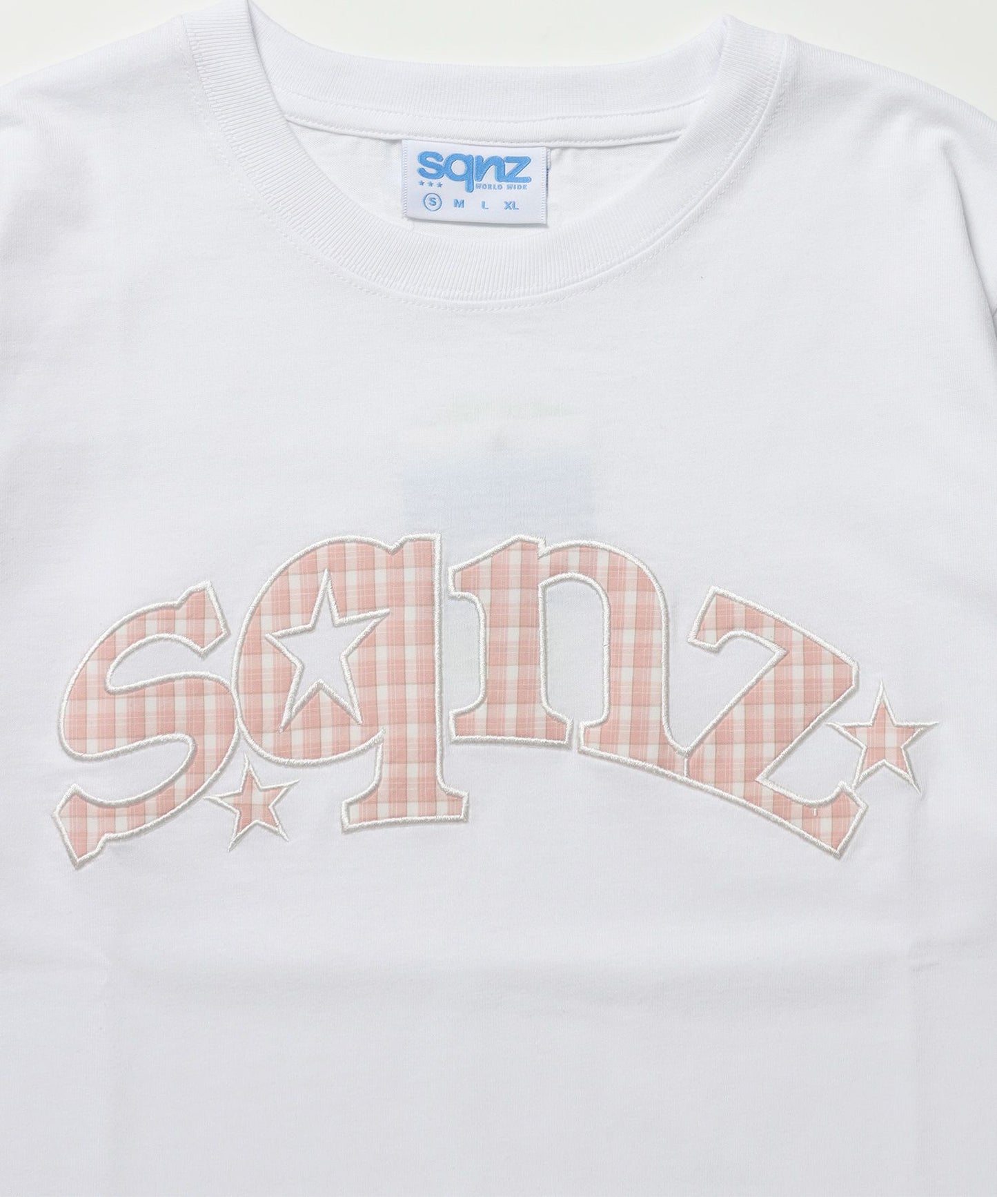 ※WEB限定 / スターロゴ半袖Tシャツ / sqnz star logo checkered applique tee ホワイト