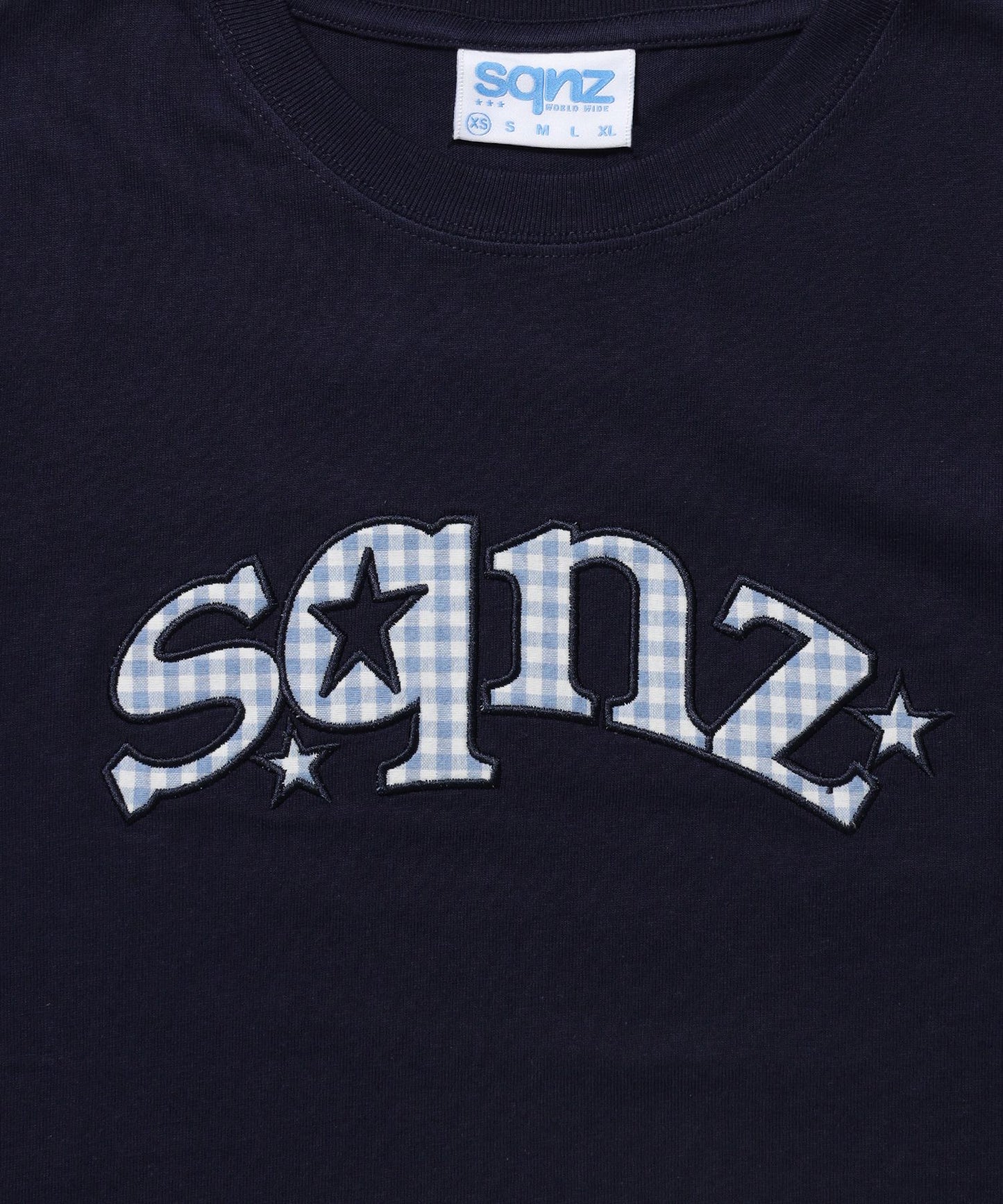 ※WEB限定 / スターロゴ半袖Tシャツ / sqnz star logo checkered applique tee ダークネイビー
