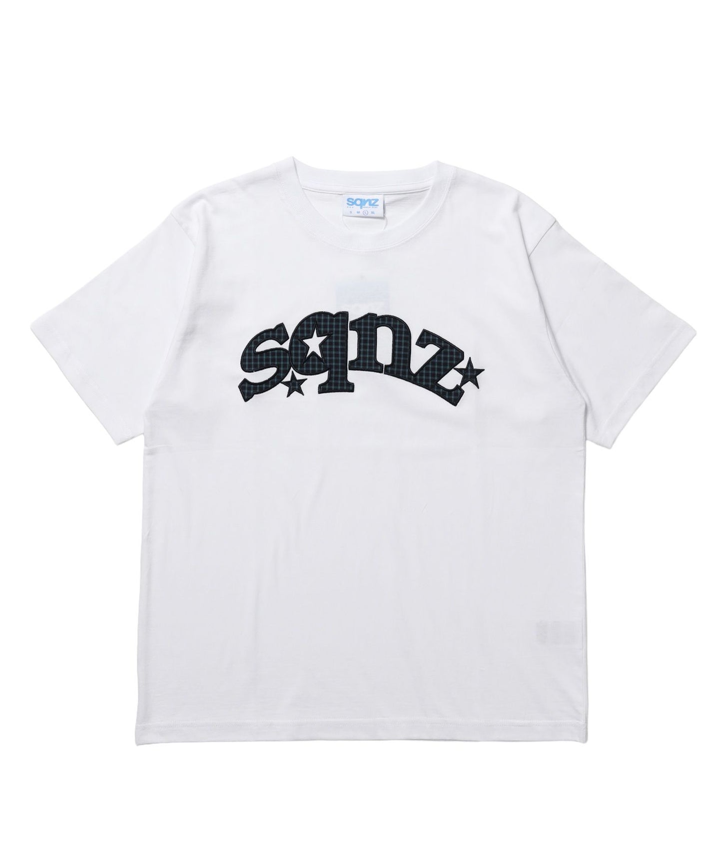 【sqnz（エスキュンズ）】sqnz star logo checkered applique tee / Tシャツ ワッペン チェック 半袖 クルーネック ワンポイント ユニセックス ホワイト系その他
