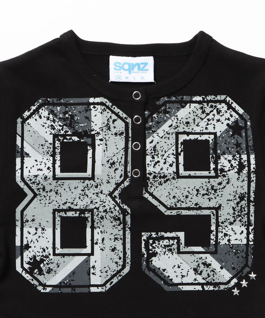 sqnz union Jack henley tee / レディース Tシャツ 半袖 ヘンリーネック スタッズ ユニオンジャック ブラック