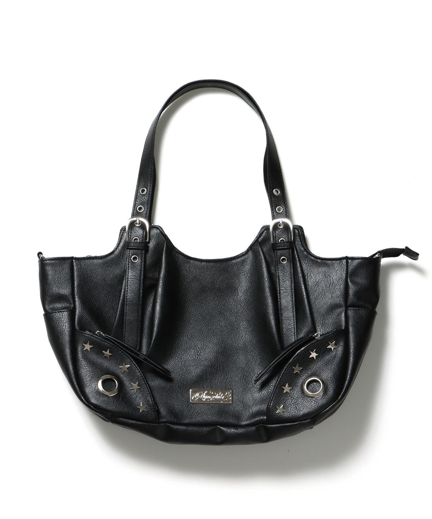 【sqnz（エスキュンズ）】sqnz star eylet bag / ２WAY仕様 フェイクレザー バック アジャスター ハンドバック ショルダーバック ブラック