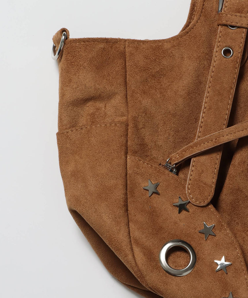 sqnz star eylet bag / フェイクレザー フェイクスウェード バック アジャスター ハンドバック ハトメ