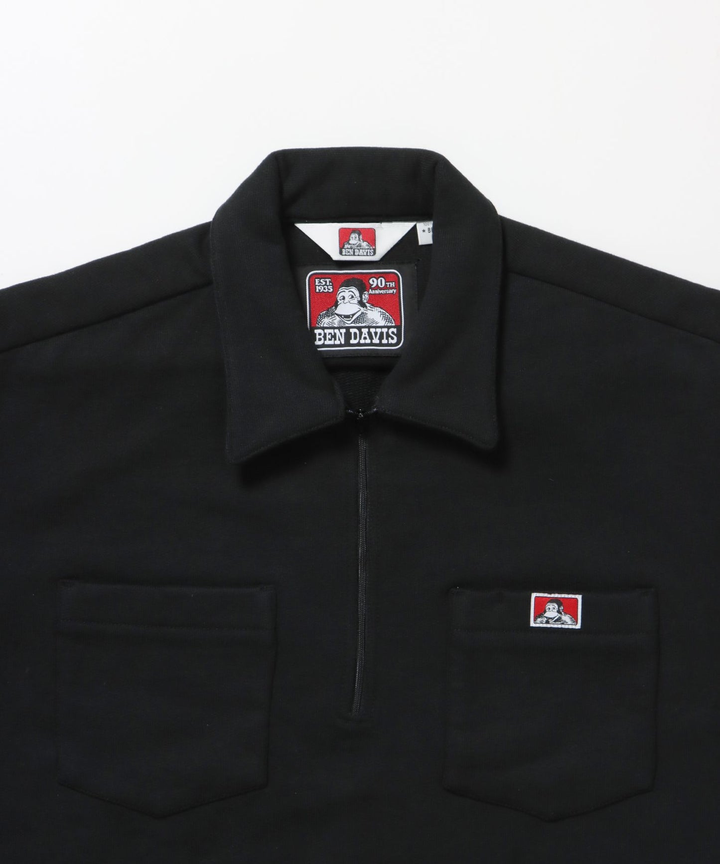 90TH H.SWEAT S/S 1/2 ZIP SHIRT / ヘビーウェイト 半袖 ハーフジップ 裏毛 ワンポイント ≪セットアップ対応≫ ブラック