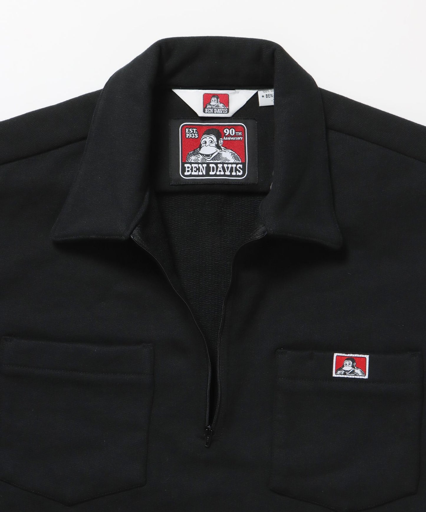 90TH H.SWEAT S/S 1/2 ZIP SHIRT / ヘビーウェイト 半袖 ハーフジップ 裏毛 ワンポイント ≪セットアップ対応≫ ブラック