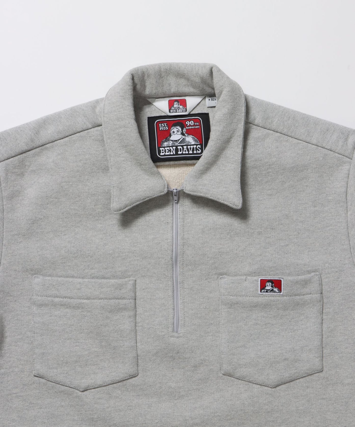 90TH H.SWEAT S/S 1/2 ZIP SHIRT / ヘビーウェイト 半袖 ハーフジップ 裏毛 ワンポイント ≪セットアップ対応≫ グレー