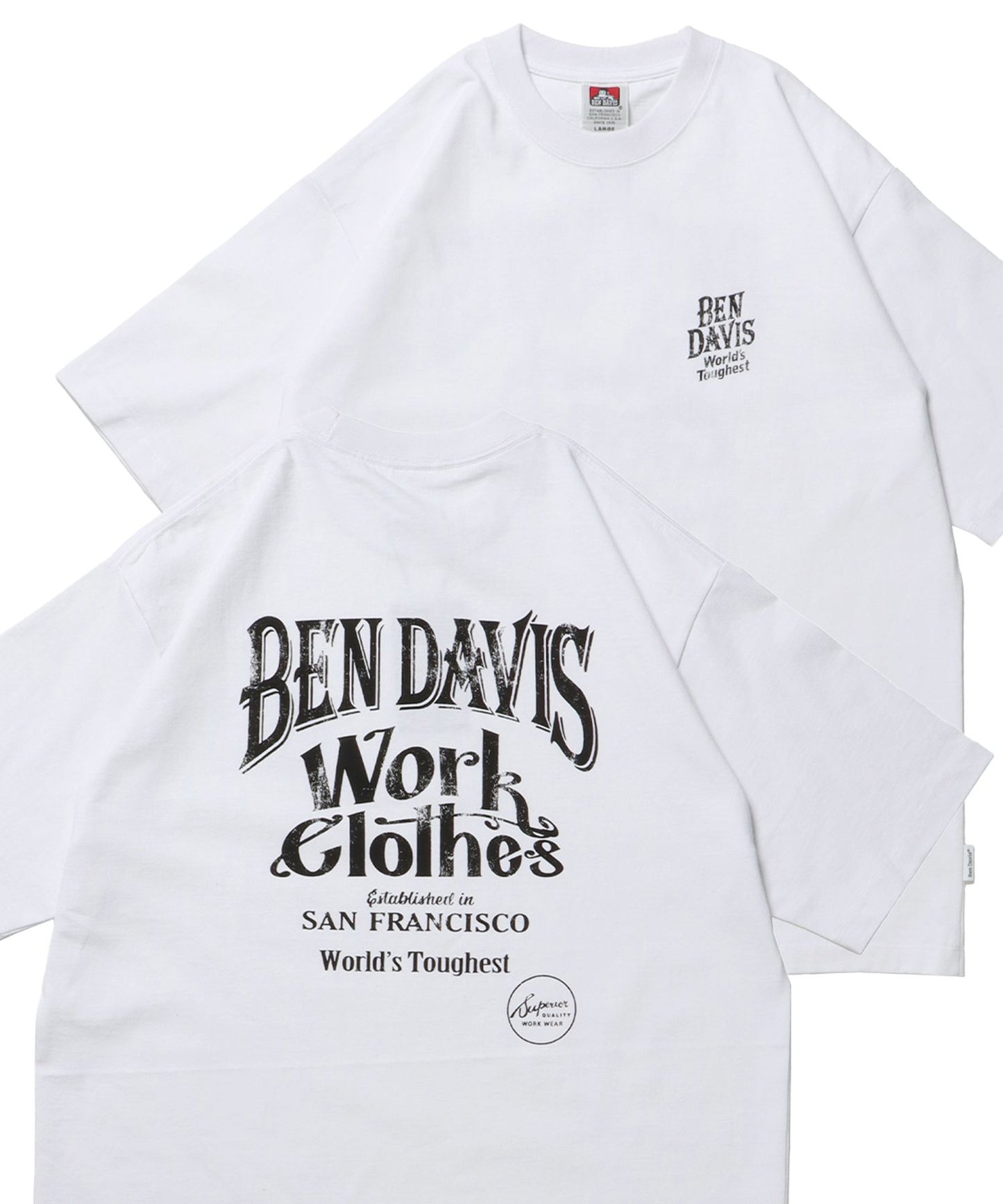 【BEN DAVIS（ベンデイビス）】CLASSIC LOGO TEE NV / オーバーサイズ ヘビーウェイト 半袖 クルーネック プリント ワンポイント ホワイト