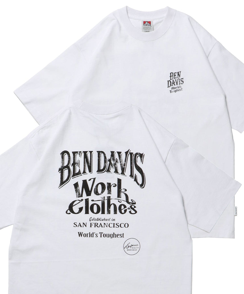 【BEN DAVIS（ベンデイビス）】CLASSIC LOGO TEE NV / オーバーサイズ ヘビーウェイト 半袖 クルーネック プリント ワンポイント ホワイト