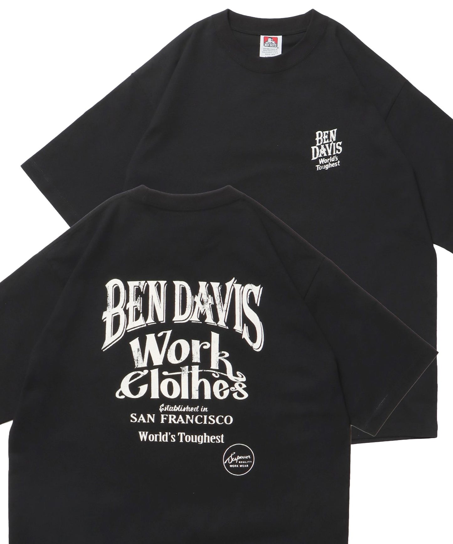 【BEN DAVIS（ベンデイビス）】CLASSIC LOGO TEE NV / オーバーサイズ ヘビーウェイト 半袖 クルーネック プリント ワンポイント ブラック
