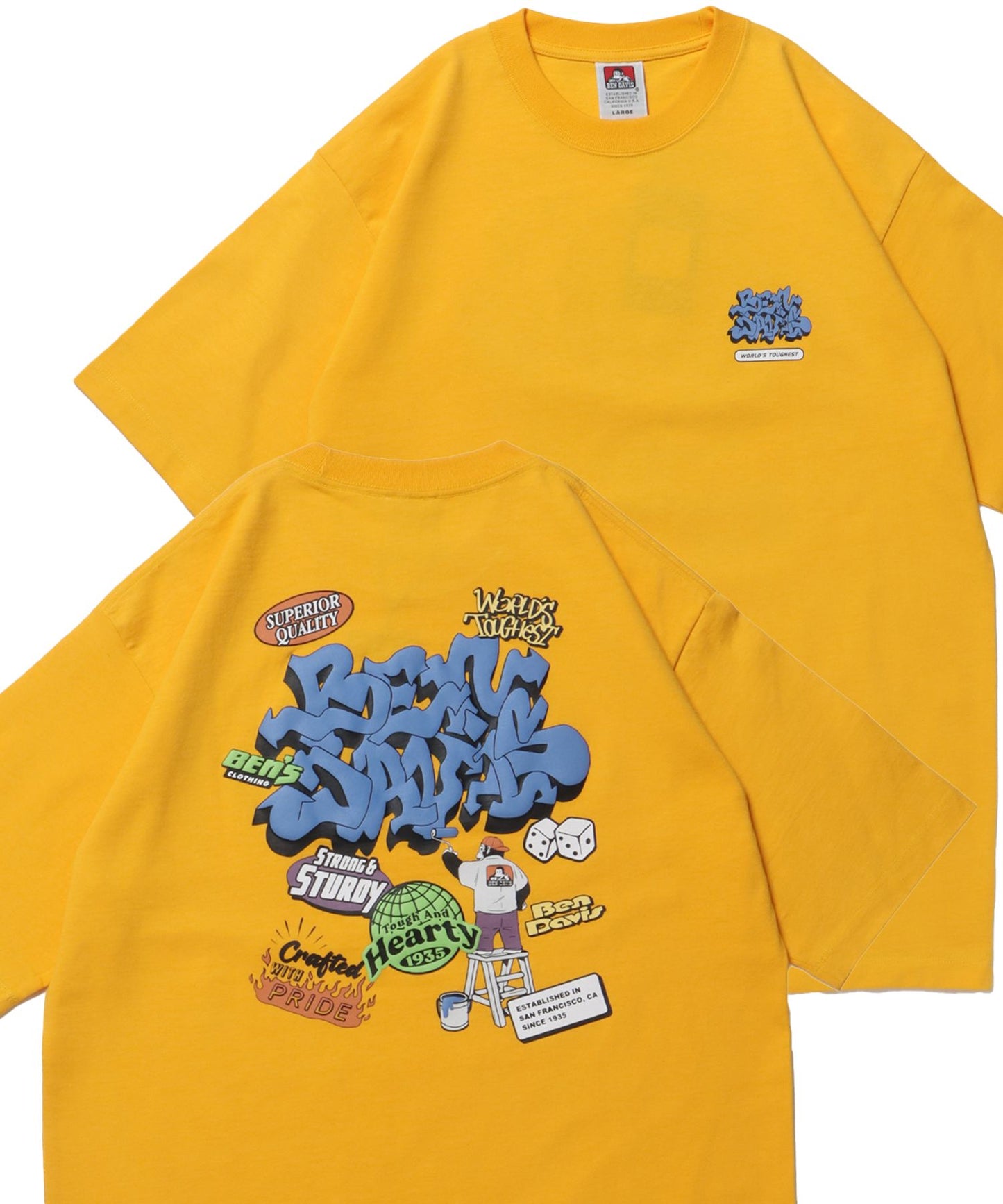 【BEN DAVIS（ベンデイビス）】OVERLAP TEE NV / オーバーサイズ 半袖 ワンポイント プリント クルーネック イエロー