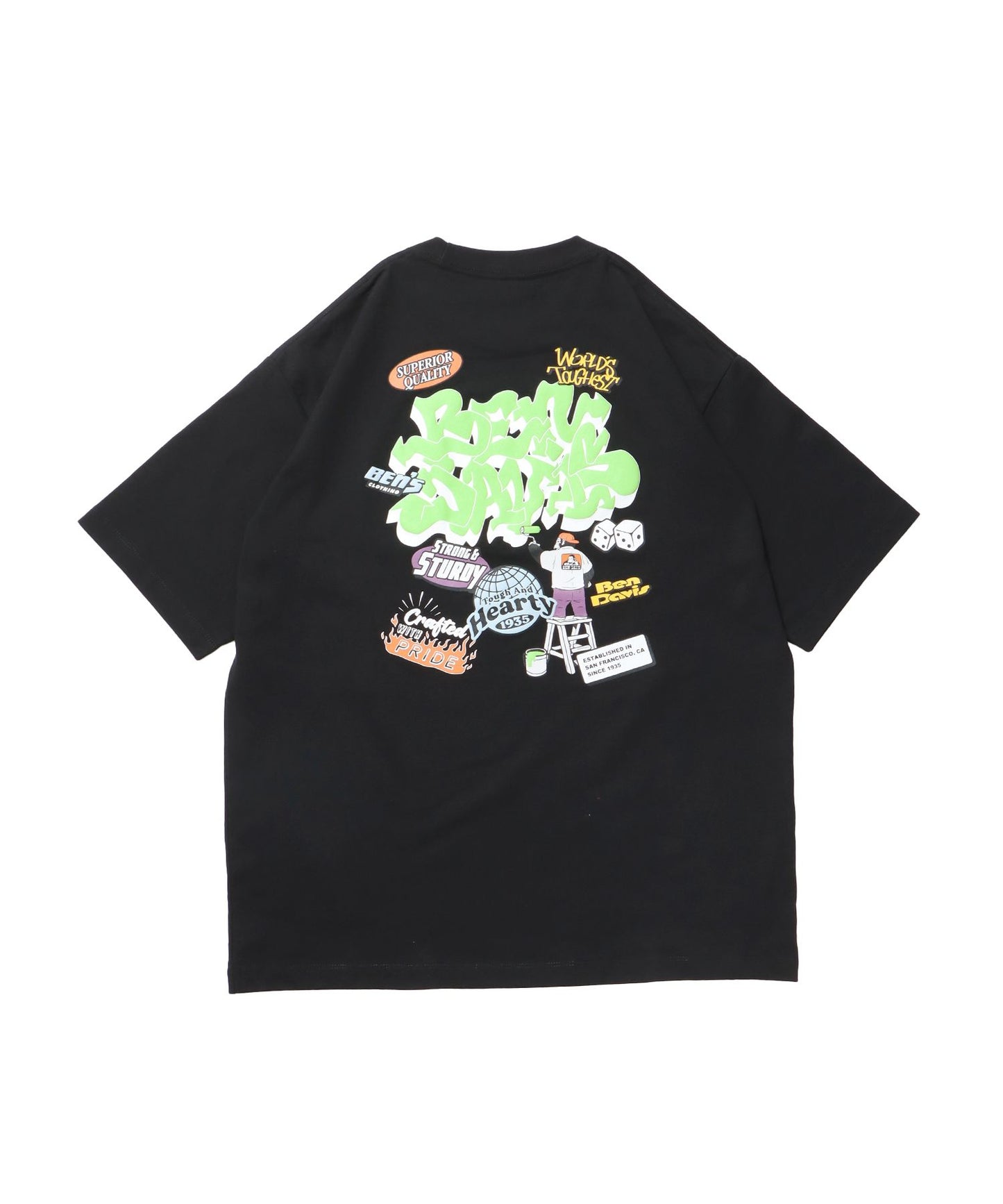 【BEN DAVIS（ベンデイビス）】OVERLAP TEE NV / オーバーサイズ 半袖 ワンポイント プリント クルーネック ブラック