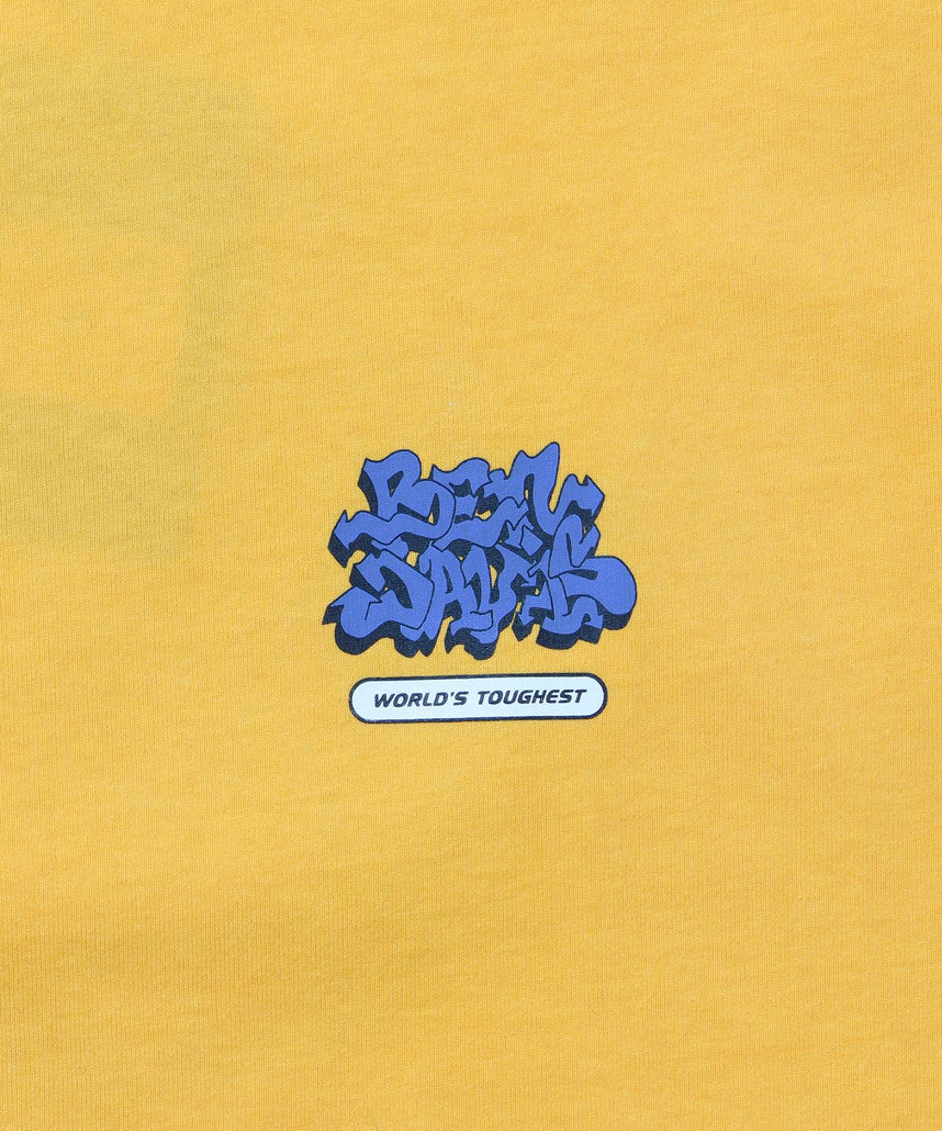 OVERLAP TEE NV / オーバーサイズ 半袖 ワンポイント プリント クルーネック イエロー