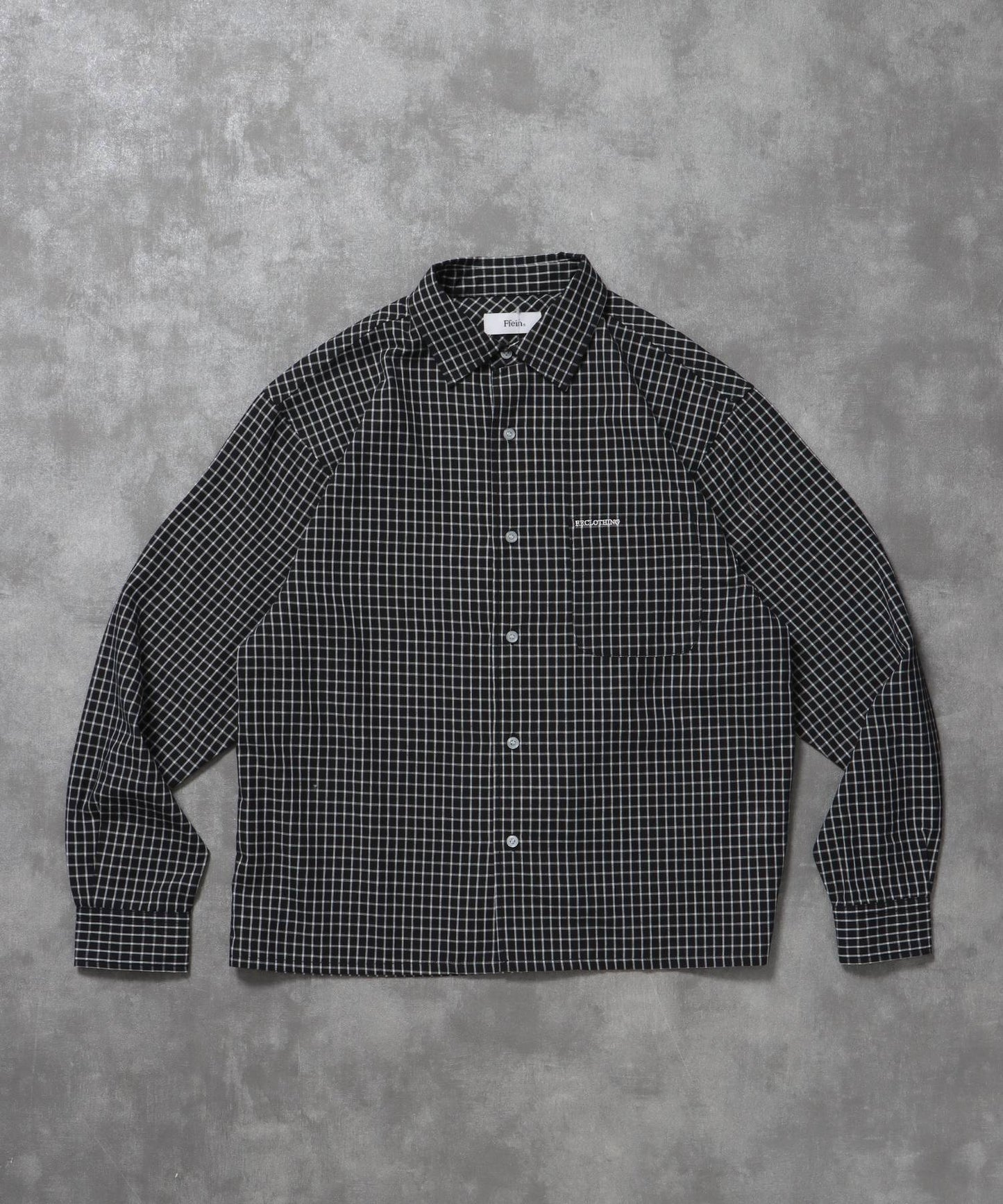 【FFEIN(フェイン)】アソートワンポイントボックス長袖シャツ / シャツ レギュラーカラー 長袖 ワンポイント 刺繍 レイヤード ポケット ブラック