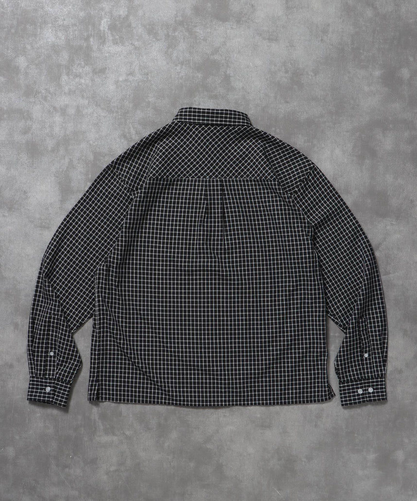 アソートワンポイントボックス長袖シャツ / シャツ レギュラーカラー 長袖 ワンポイント 刺繍 レイヤード ポケット ブラック