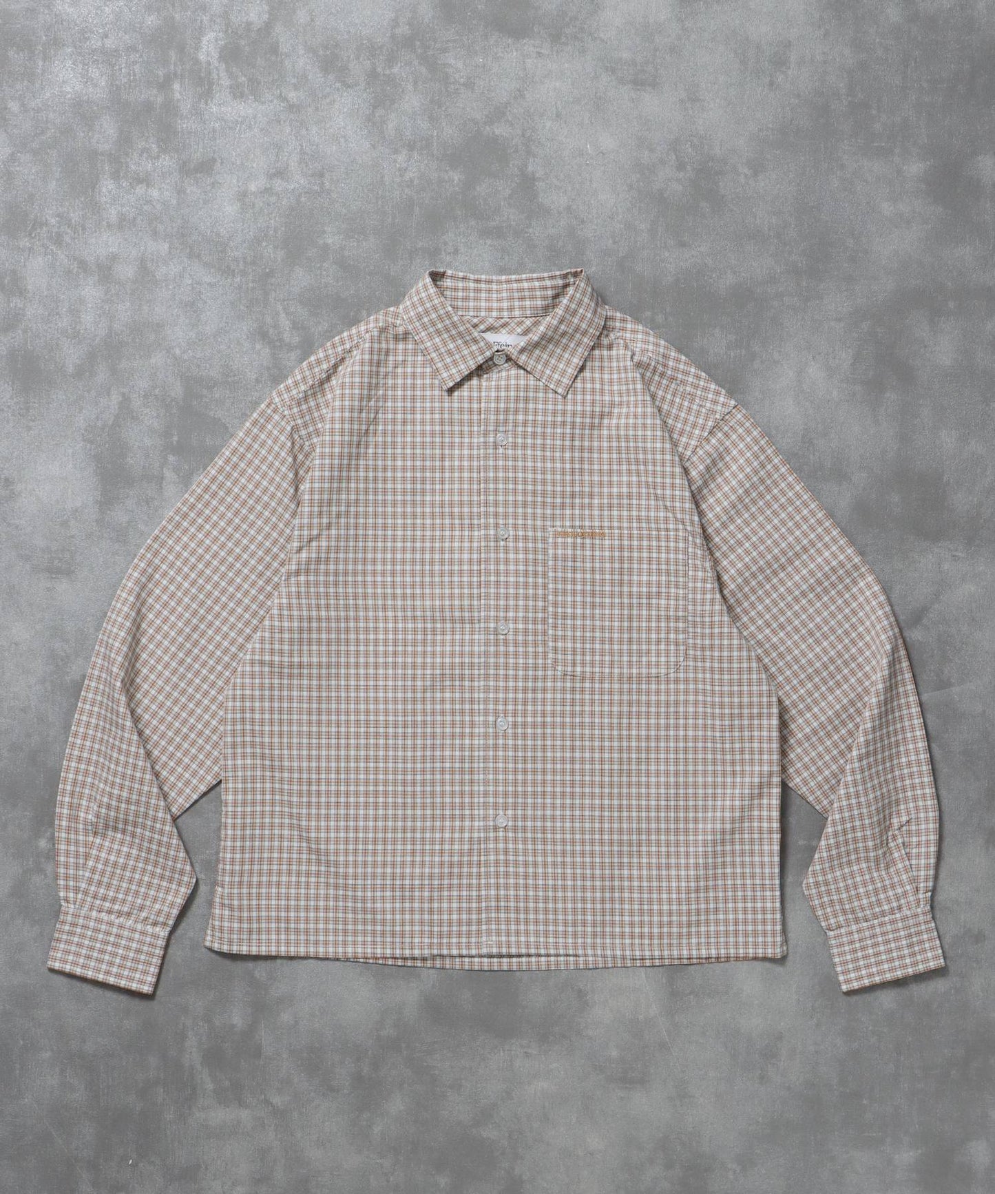 【FFEIN(フェイン)】アソートワンポイントボックス長袖シャツ / シャツ レギュラーカラー 長袖 ワンポイント 刺繍 レイヤード ポケット オレンジ系その他